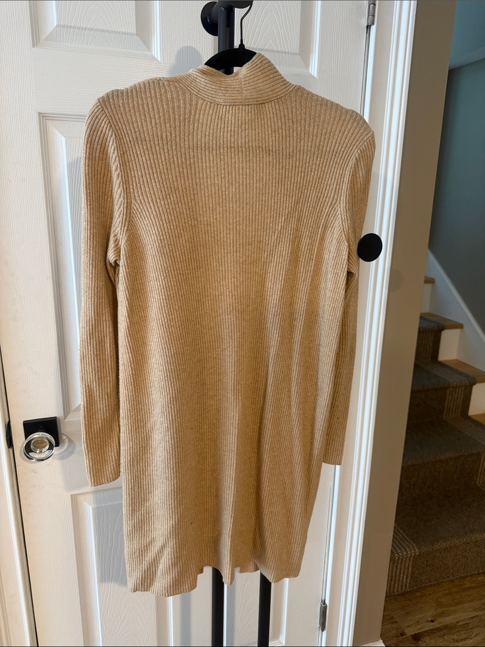 LOFT Long Open-Front Ribbed Cardigan - Tan - Picture 3 of 3